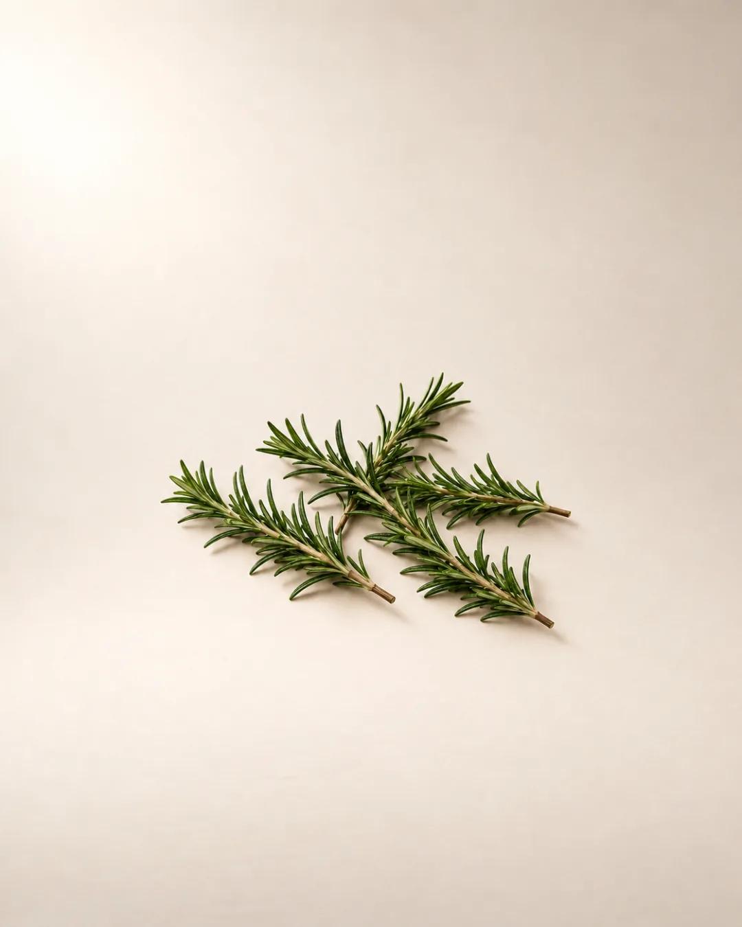 Fresh rosemary sprigs on warm off-white paper